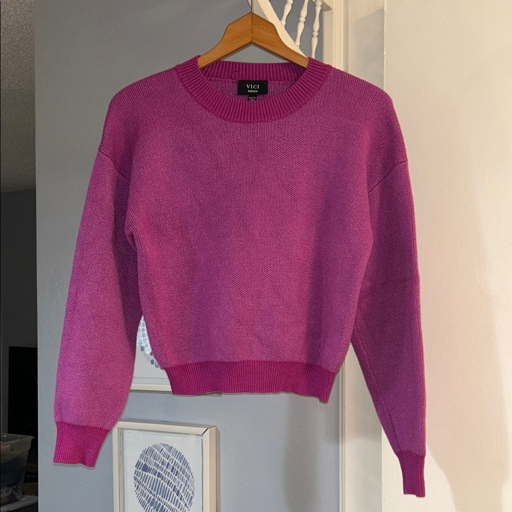 VICI Women's Size M Magenta Pullover Long Sleeve Crewneck Sweater